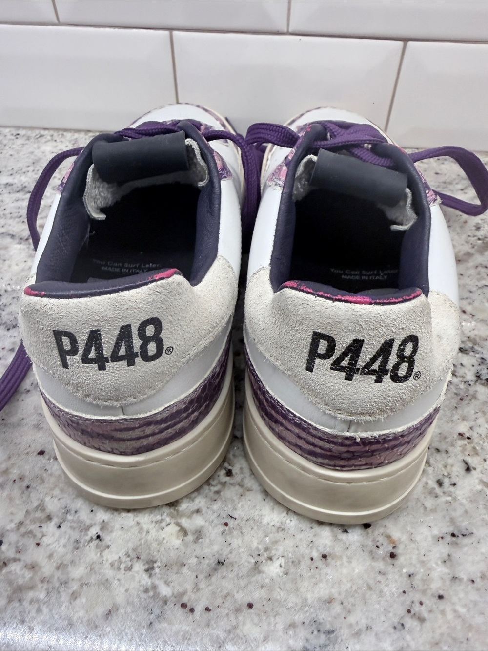 P448 White and Purple Women's Sneakers - Picture 3 of 4